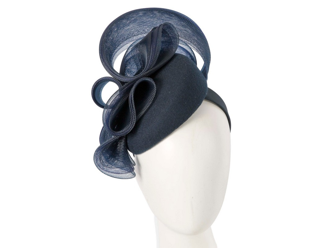 Navy winter racing pillbox fascinator by Fillies Collection