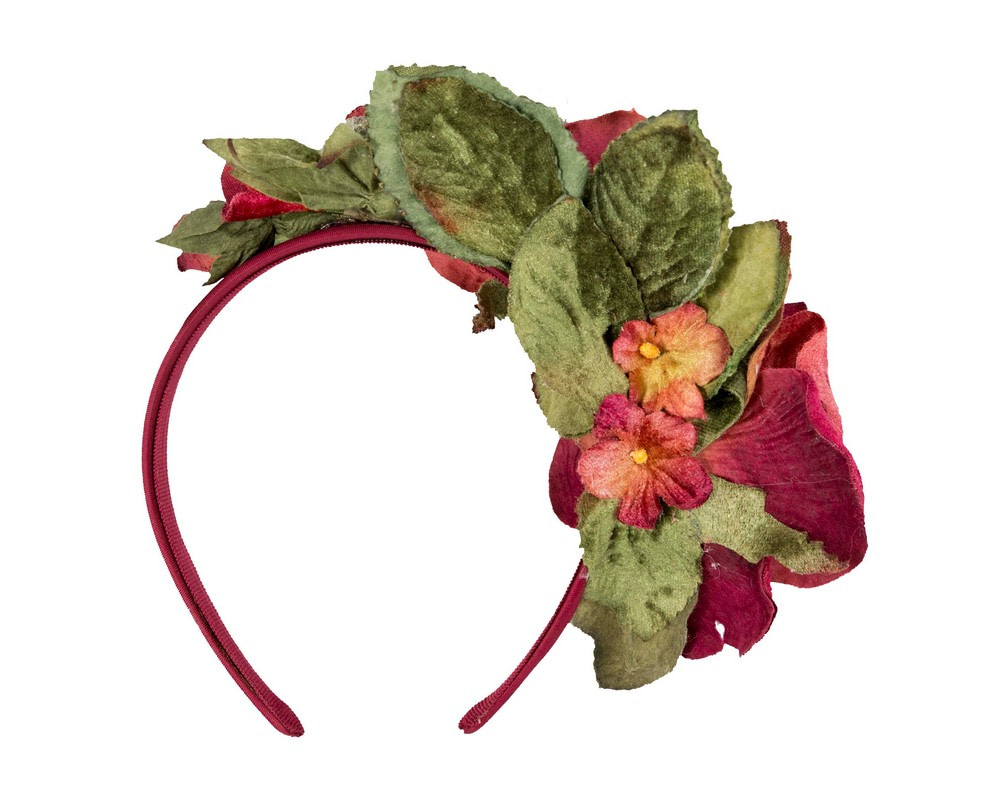 Burgundy vintage flower fascinator headband by Max Alexander - Image 4