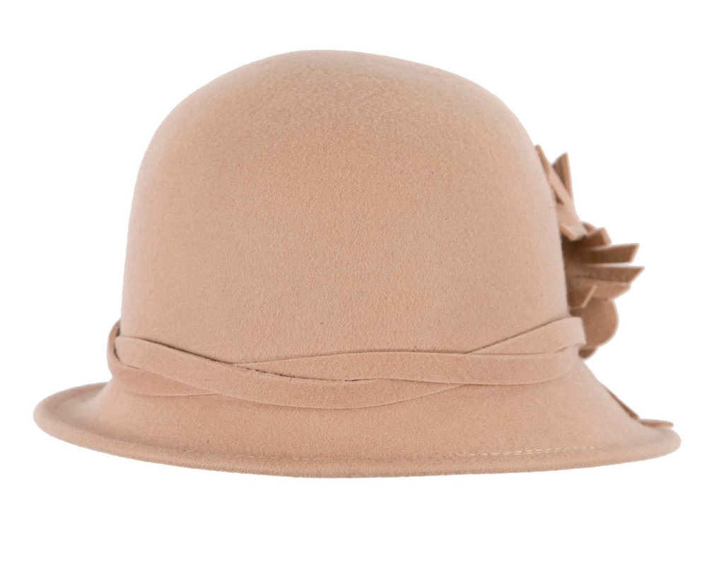 Beige winter felt cloche hat by Max Alexander - Fascinators.com.au Beige winter felt cloche hat by Max Alexander - Image 3