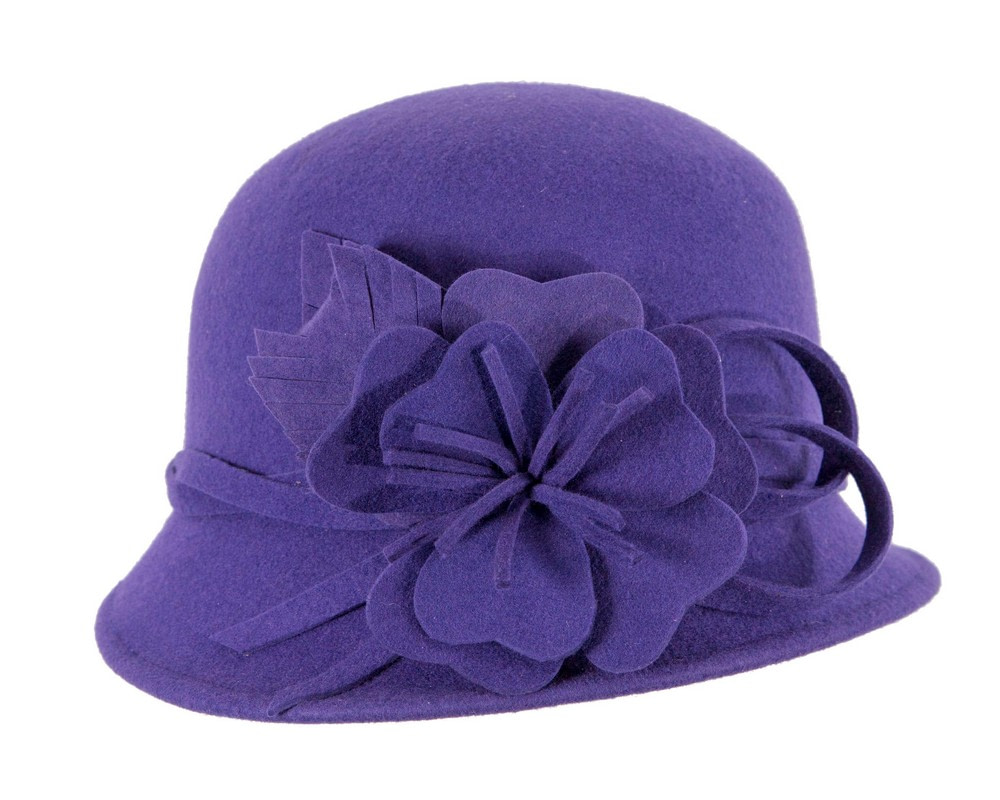 Purple winter felt cloche hat by Max Alexander - Fascinators.com.au Purple winter felt cloche hat by Max Alexander - Image 4