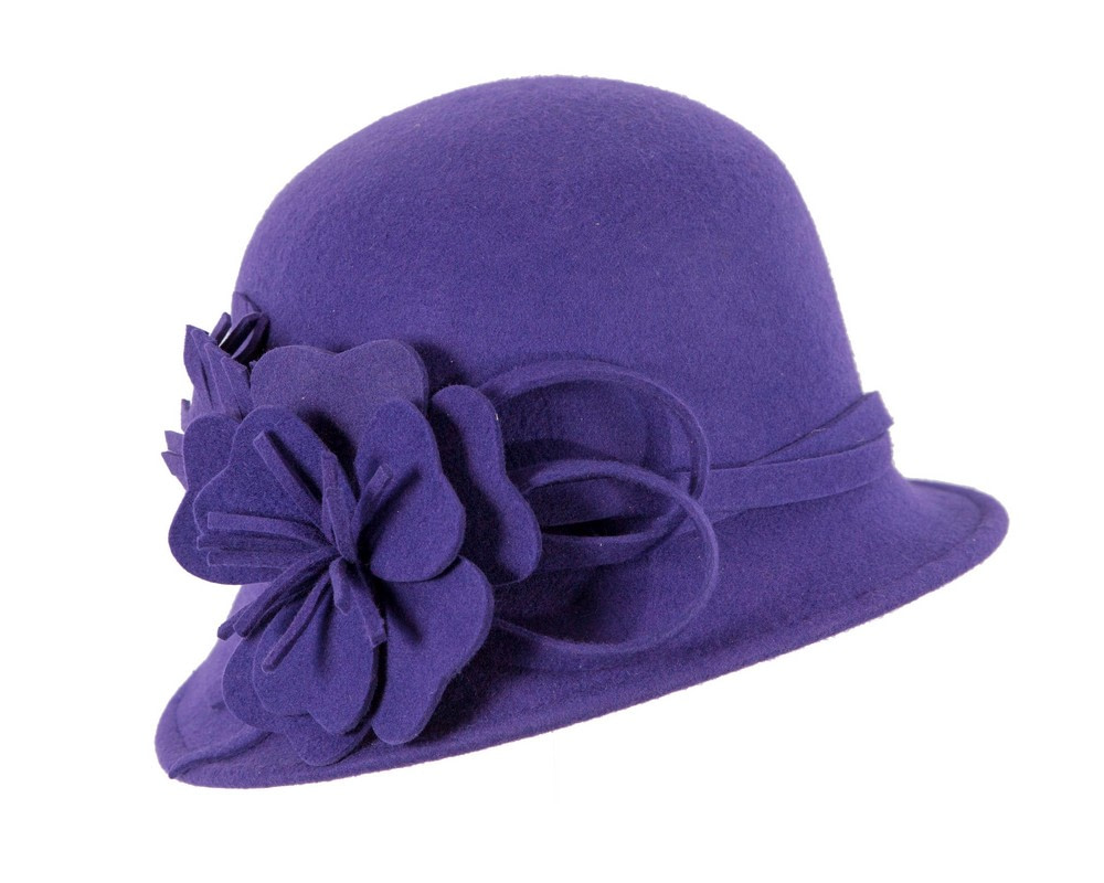 Purple winter felt cloche hat by Max Alexander - Fascinators.com.au Purple winter felt cloche hat by Max Alexander - Image 2