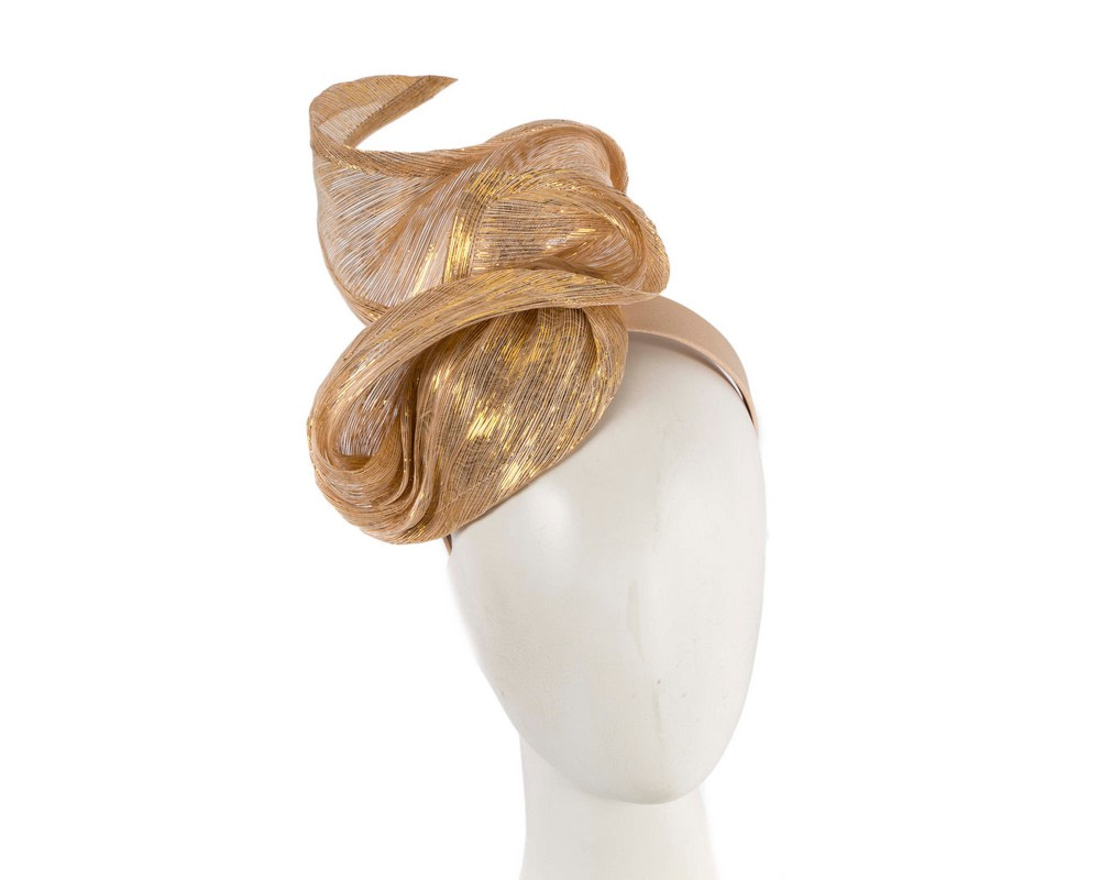 Gold silk abaca fascinator by Fillies Collection