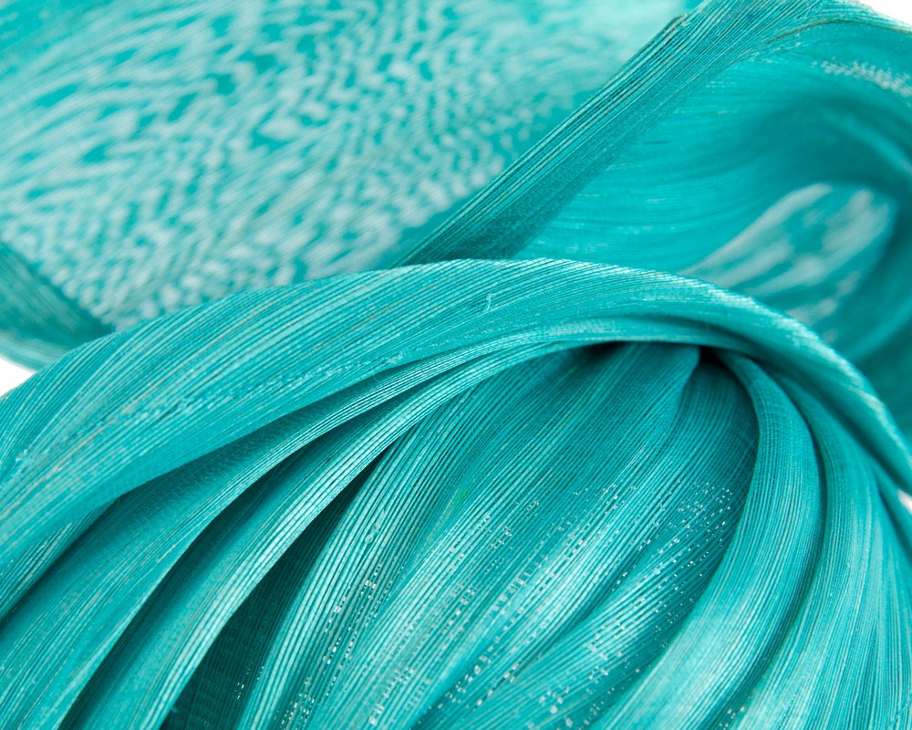 Turquoise silk abaca fascinator by Fillies Collection - Fascinators.com.au Turquoise silk abaca fascinator by Fillies Collection - Image 5