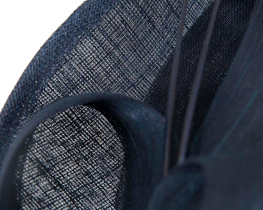 Navy fascinator with bow and feathers - Image 5