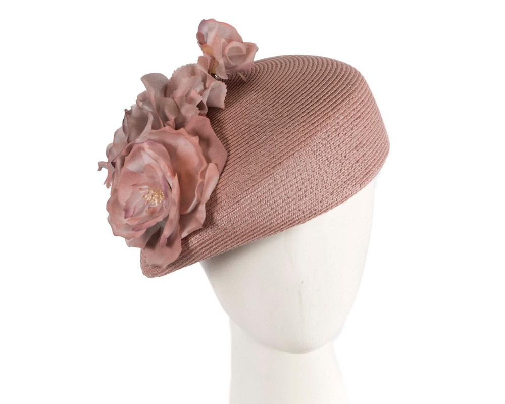 Taupe beret hat with flowers by Max Alexander