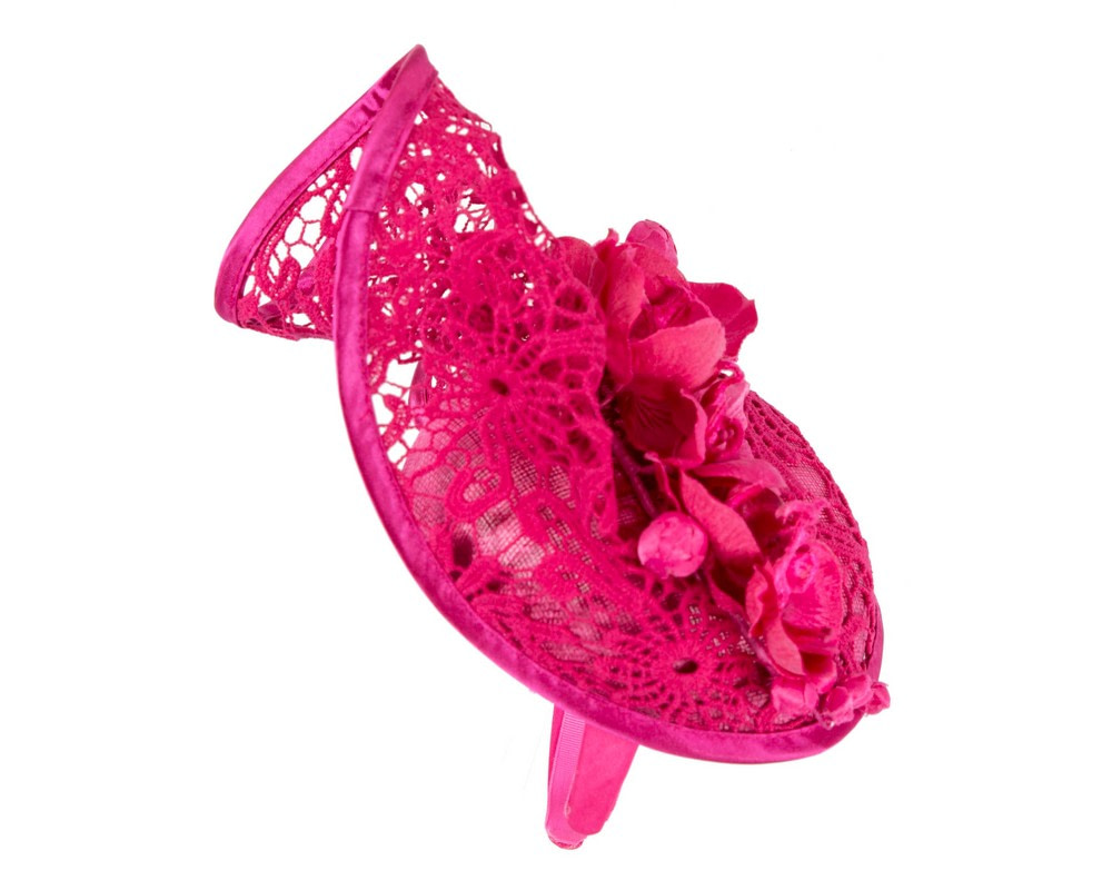 Fuchsia lace pillbox fascinator by Fillies Collection - Fascinators.com.au Fuchsia lace pillbox fascinator by Fillies Collection - Image 4