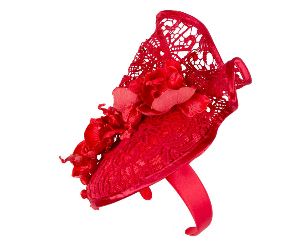 Red lace pillbox fascinator by Fillies Collection - Image 3