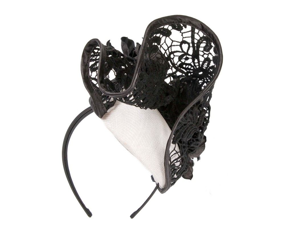 White & black lace pillbox fascinator by Fillies Collection - Image 6