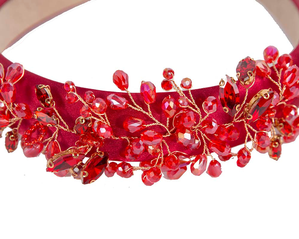 Red crystal headband fascinator - Image 3