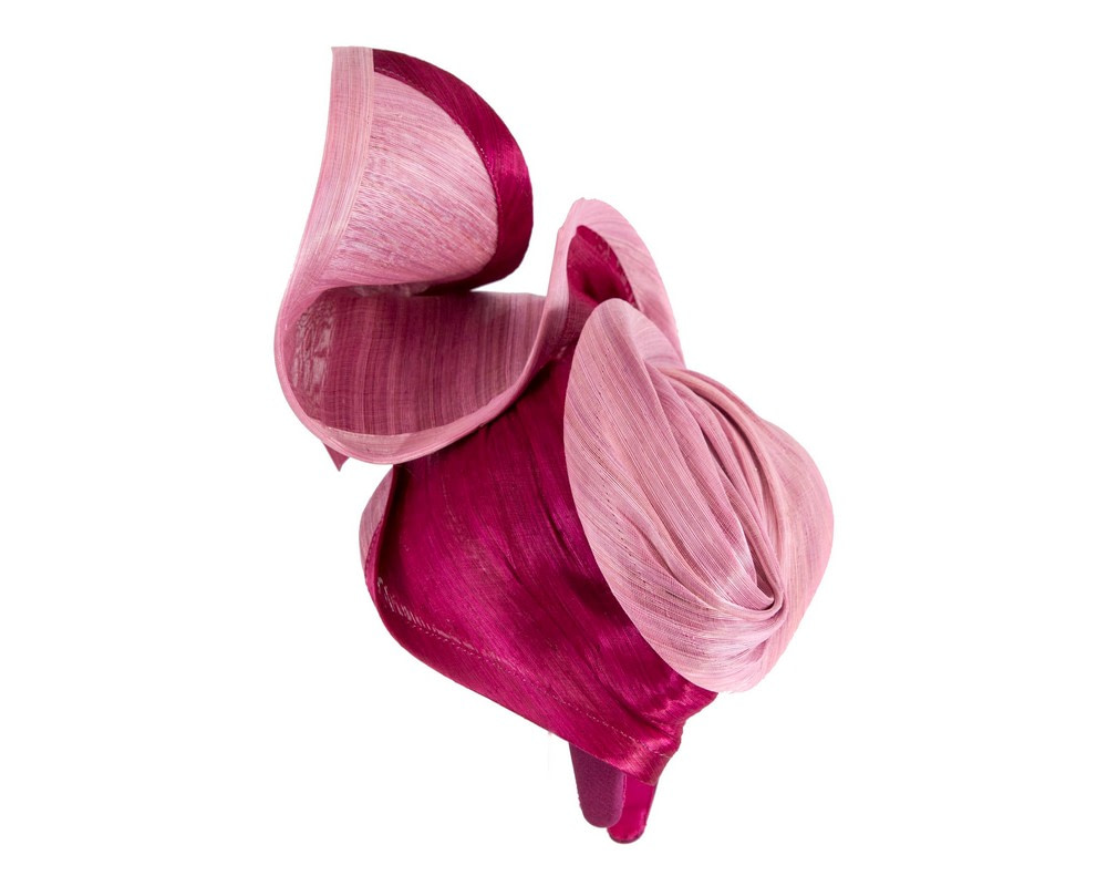 Pink & burgundy silk abaca fascinator by Fillies Collection - Fascinators.com.au Pink & burgundy silk abaca fascinator by Fillies Collection - Image 4