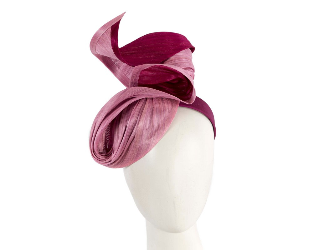 Pink & burgundy silk abaca fascinator by Fillies Collection