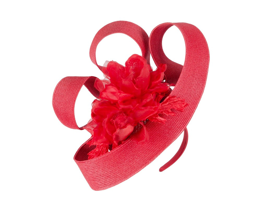 Large red fascinator with flower by Fillies Collection - Fascinators.com.au Large red fascinator with flower by Fillies Collection - Image 2