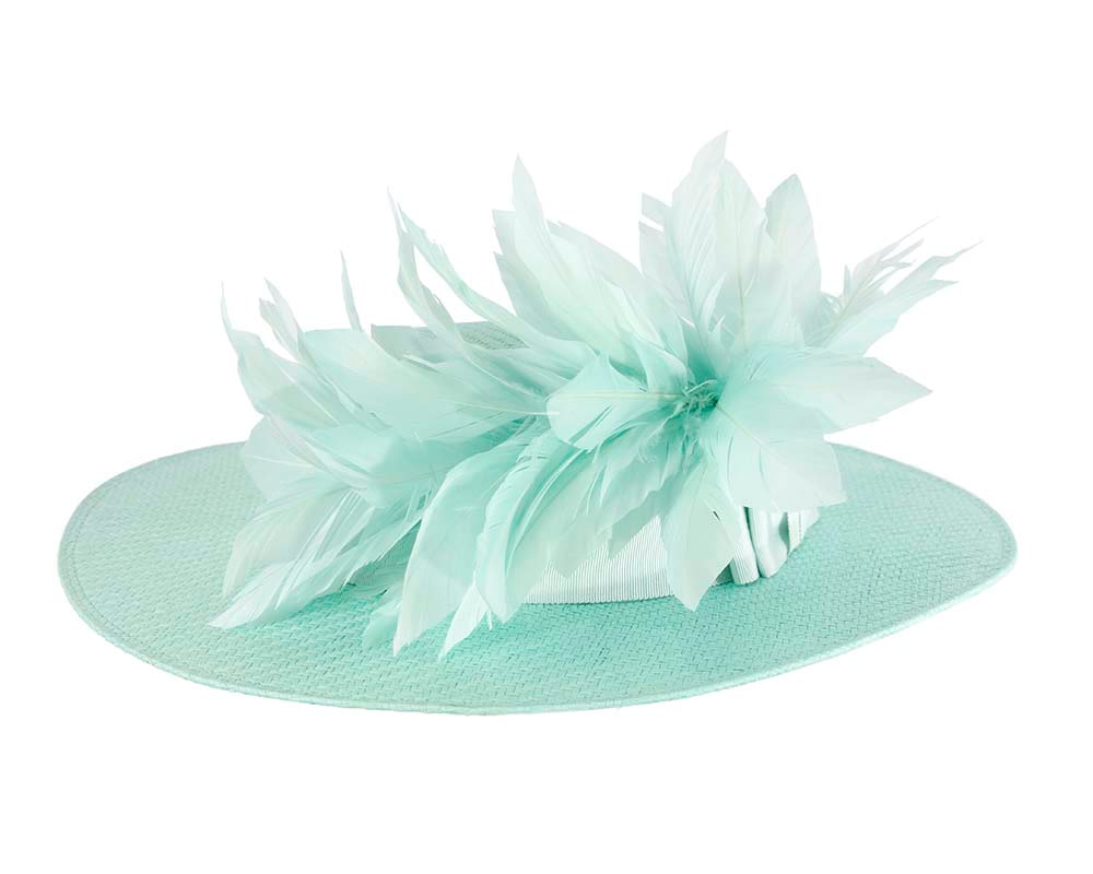 Aqua boater hat with feathers by Max Alexander - Fascinators.com.au Aqua boater hat with feathers by Max Alexander - Image 3