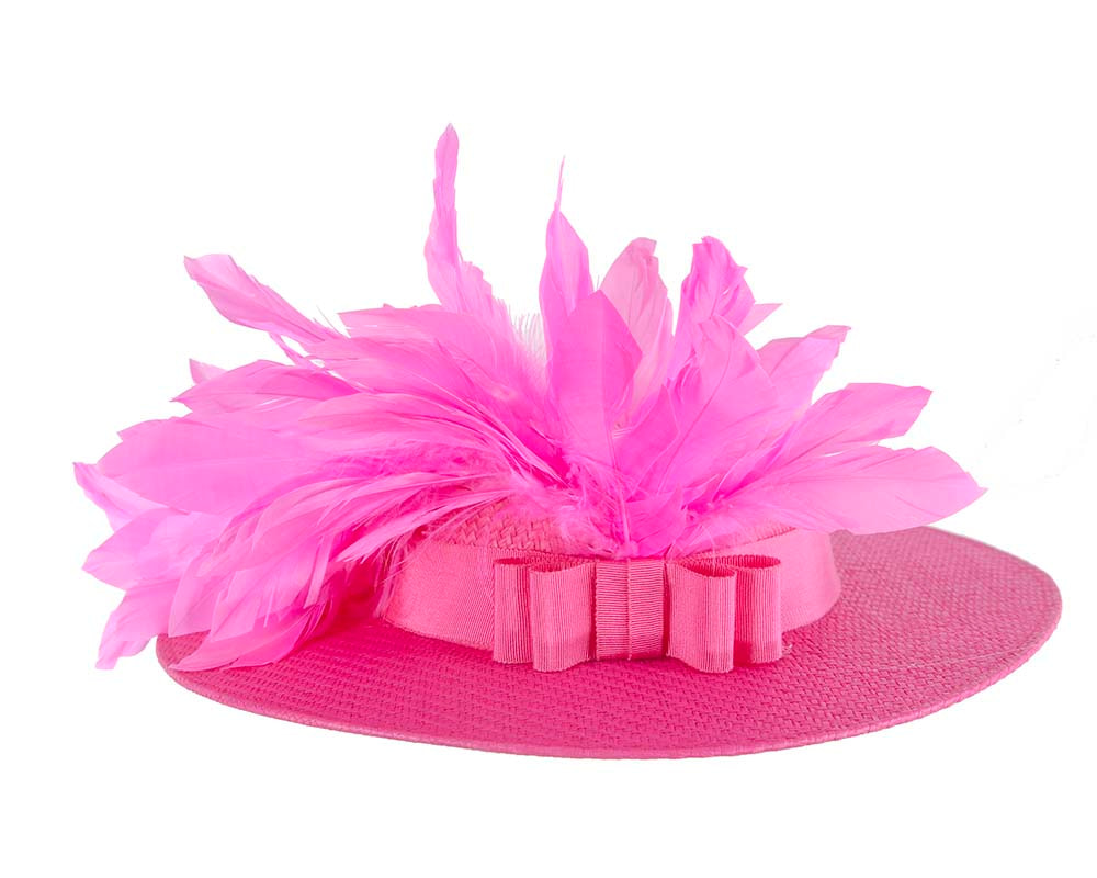Fuchsia boater hat with feathers by Max Alexander - Fascinators.com.au Fuchsia boater hat with feathers by Max Alexander - Image 6