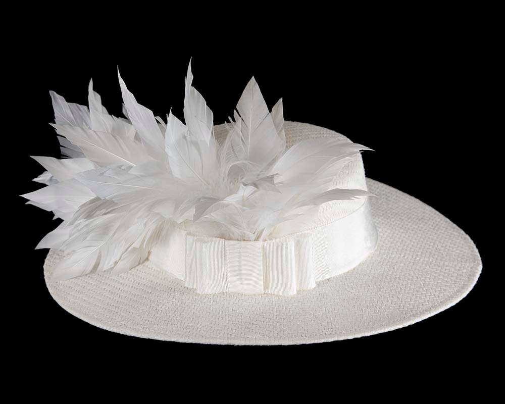 White boater hat with feathers by Max Alexander - Fascinators.com.au White boater hat with feathers by Max Alexander - Image 7