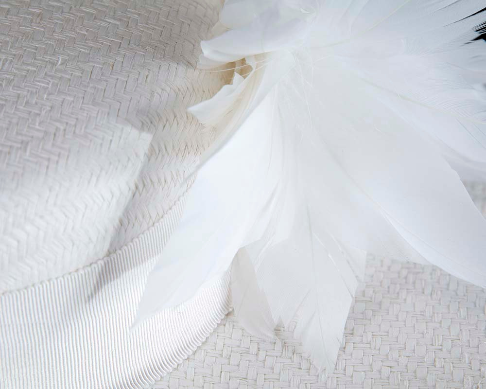White boater hat with feathers by Max Alexander - Fascinators.com.au White boater hat with feathers by Max Alexander - Image 6