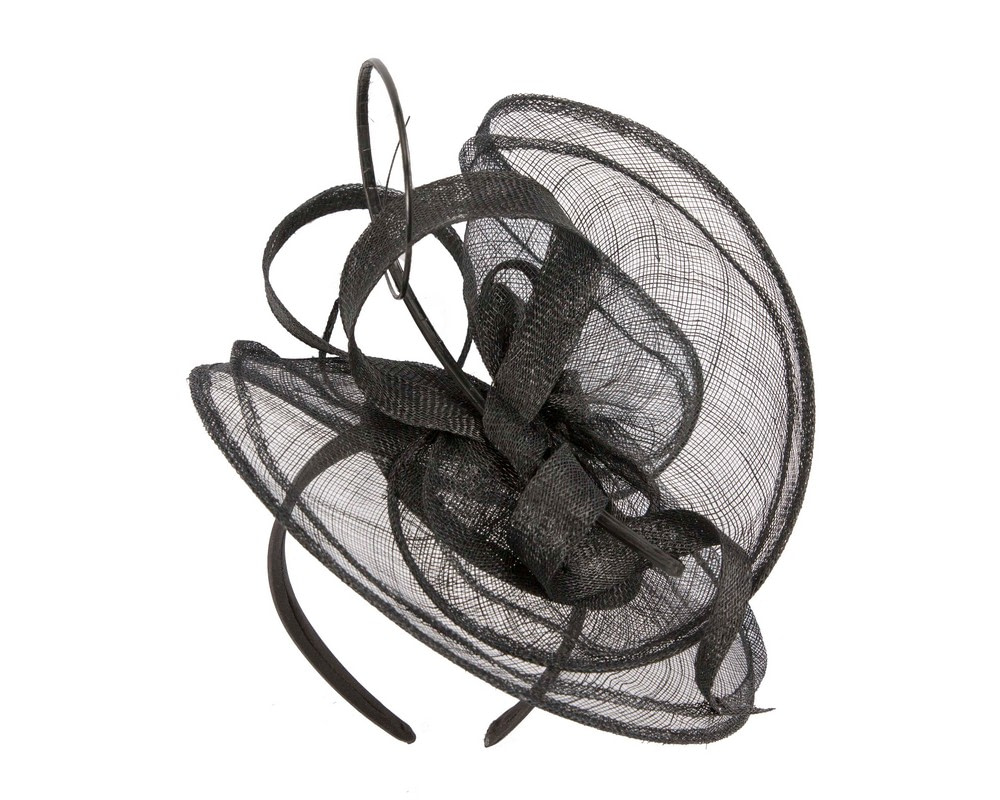 Large black sinamay fascinator by Max Alexander - Fascinators.com.au Large black sinamay fascinator by Max Alexander - Image 2