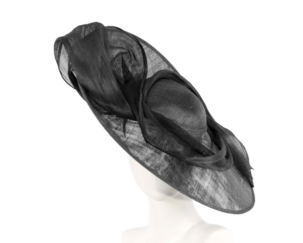 Wide brim black sinamay racing hat by Fillies Collection