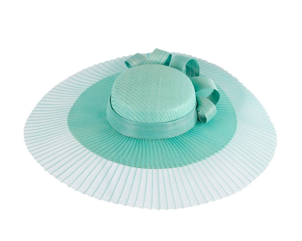 Wide brim aqua boater hat by Fillies Collection - Fascinators.com.au Wide brim aqua boater hat by Fillies Collection - Image 4