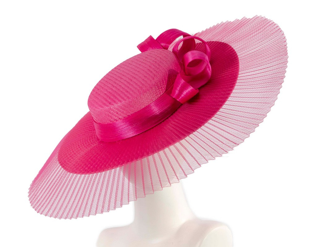 Wide brim fuchsia boater hat by Fillies Collection