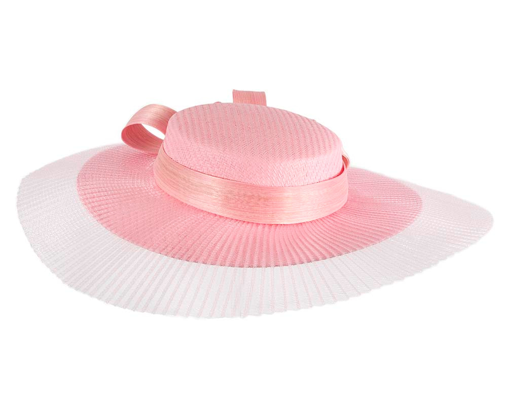 Wide brim pink boater hat by Fillies Collection - Fascinators.com.au Wide brim pink boater hat by Fillies Collection - Image 4