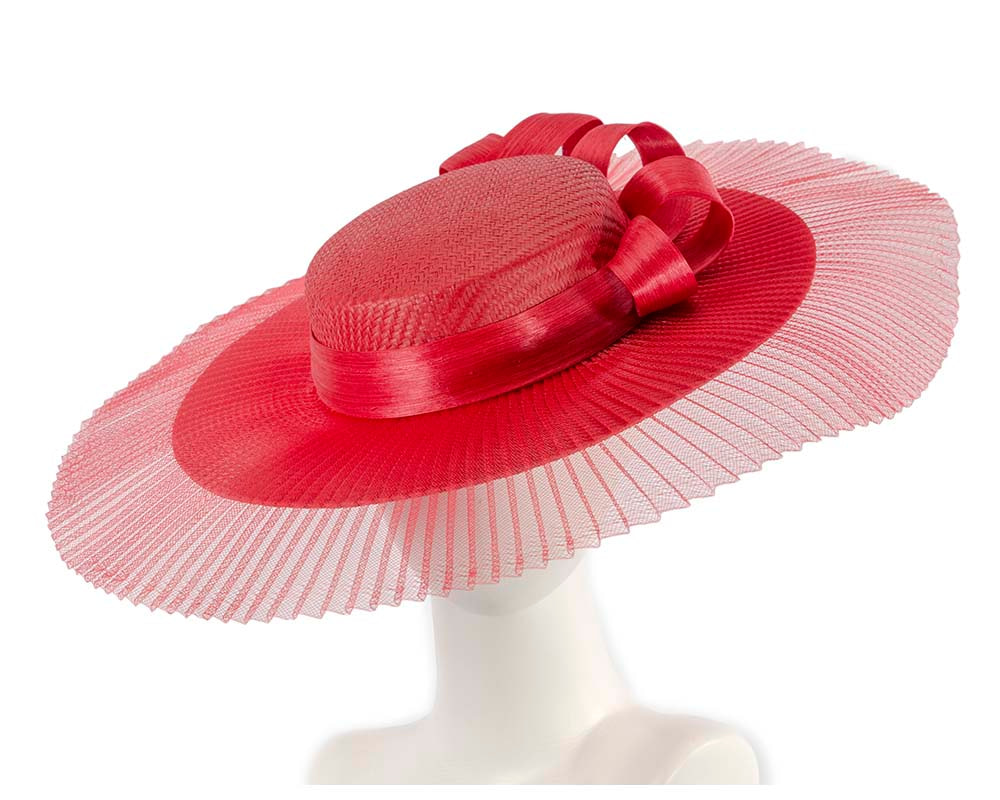Wide brim red boater hat by Fillies Collection