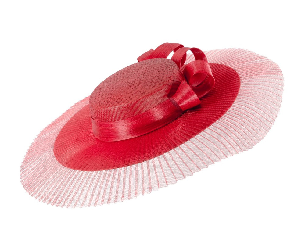 Wide brim red boater hat by Fillies Collection - Fascinators.com.au Wide brim red boater hat by Fillies Collection - Image 2