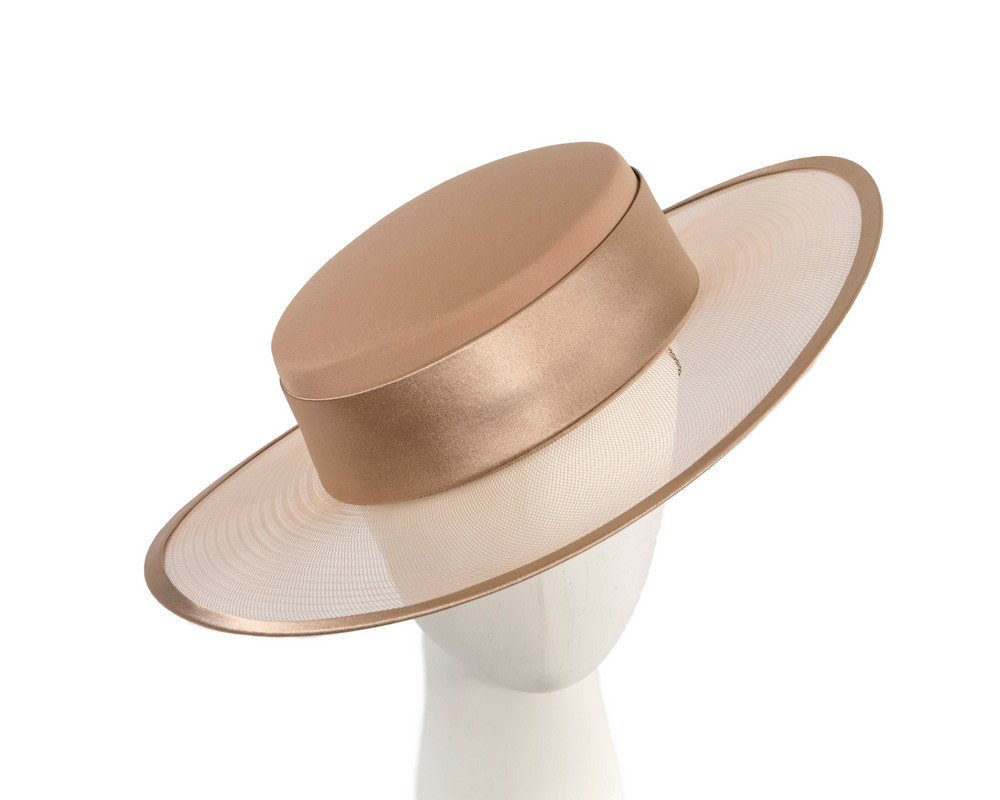 Custom made coffee boater hat by Cupids Millinery