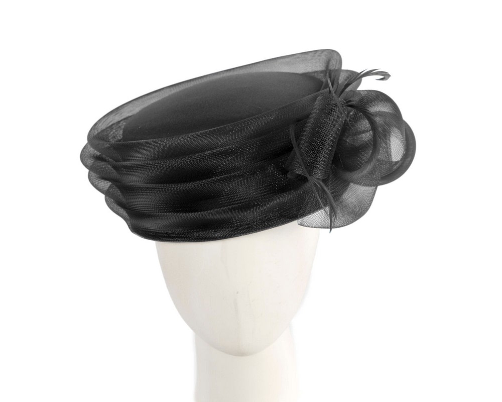 Black custom made fashion hat by Cupids Millinery