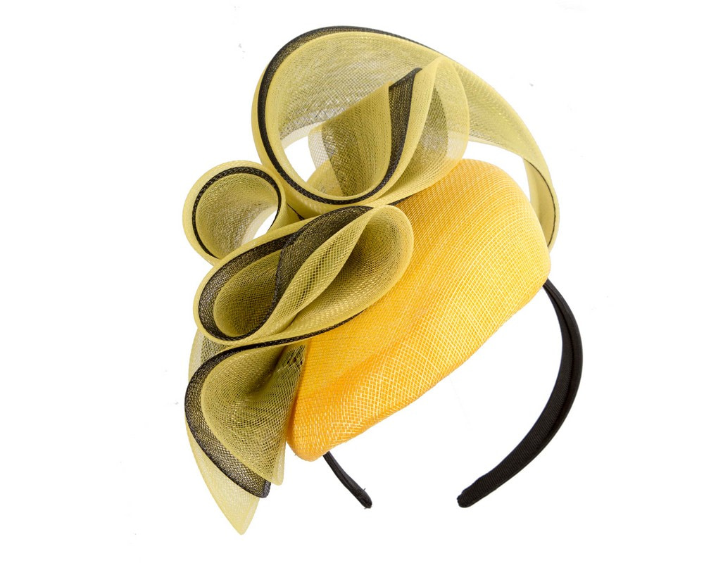 Dark Yellow & Black racing pillbox fascinator by Fillies Collection - Fascinators.com.au Dark Yellow & Black racing pillbox fascinator by Fillies Collection - Image 2
