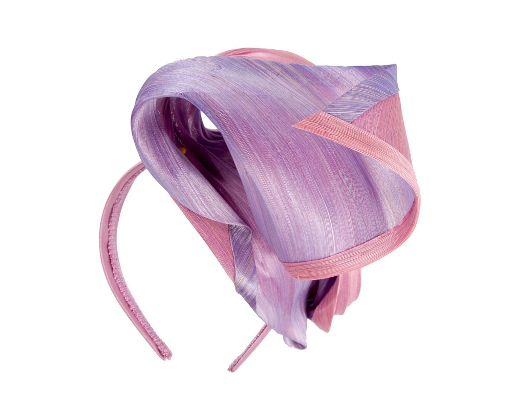 Dusty Pink & Lilac silk abaca fascinator by Fillies Collection - Image 6