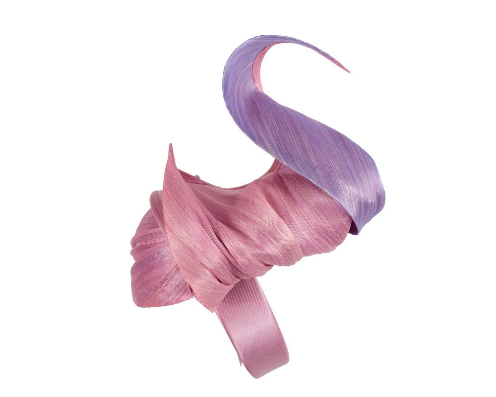 Dusty Pink & Lilac silk abaca fascinator by Fillies Collection - Image 3