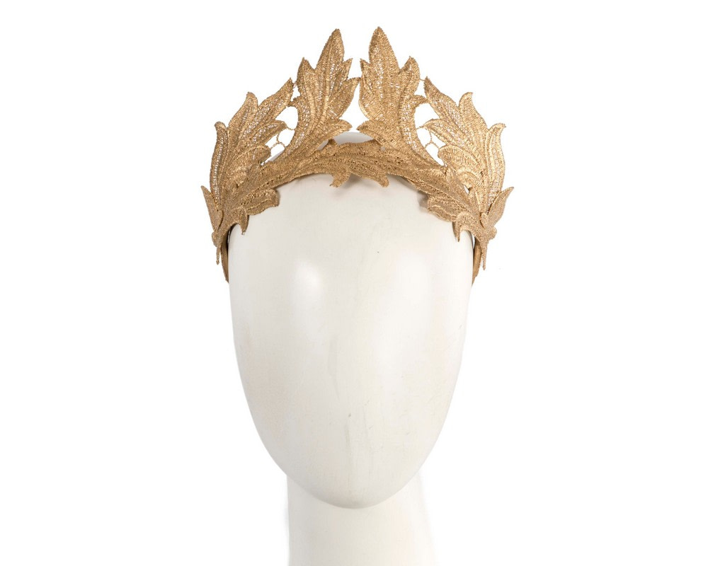 Gold lace crown fascinator by Max Alexander