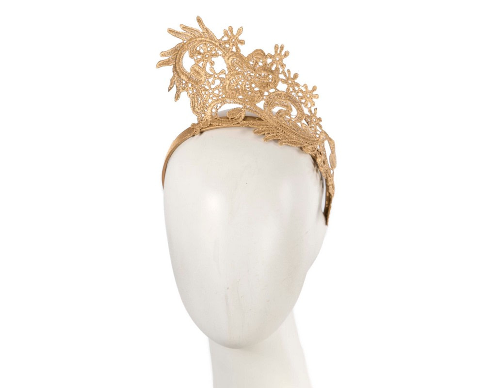 Gold Australian Made lace crown fascinator by Max Alexander
