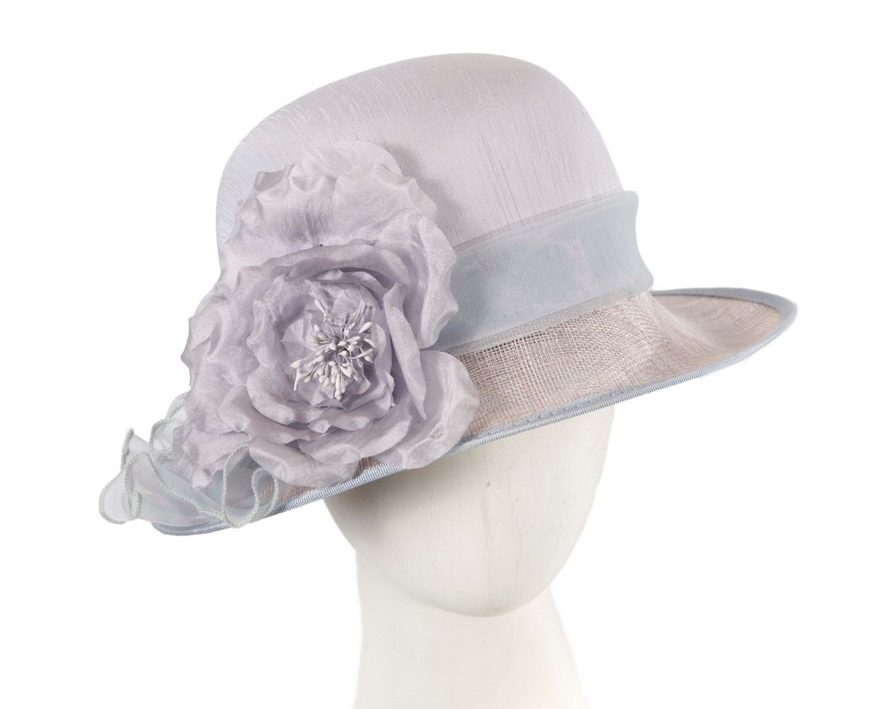 Light blue cloche hat with flower