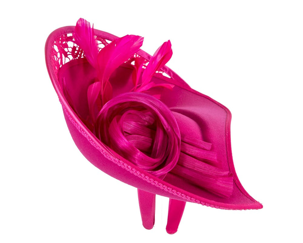 Large fuchsia winter fascinator by Fillies Collection - Image 4