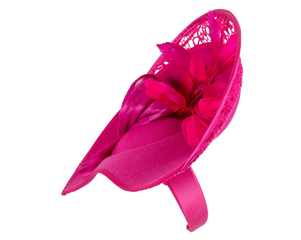 Large fuchsia winter fascinator by Fillies Collection - Image 3