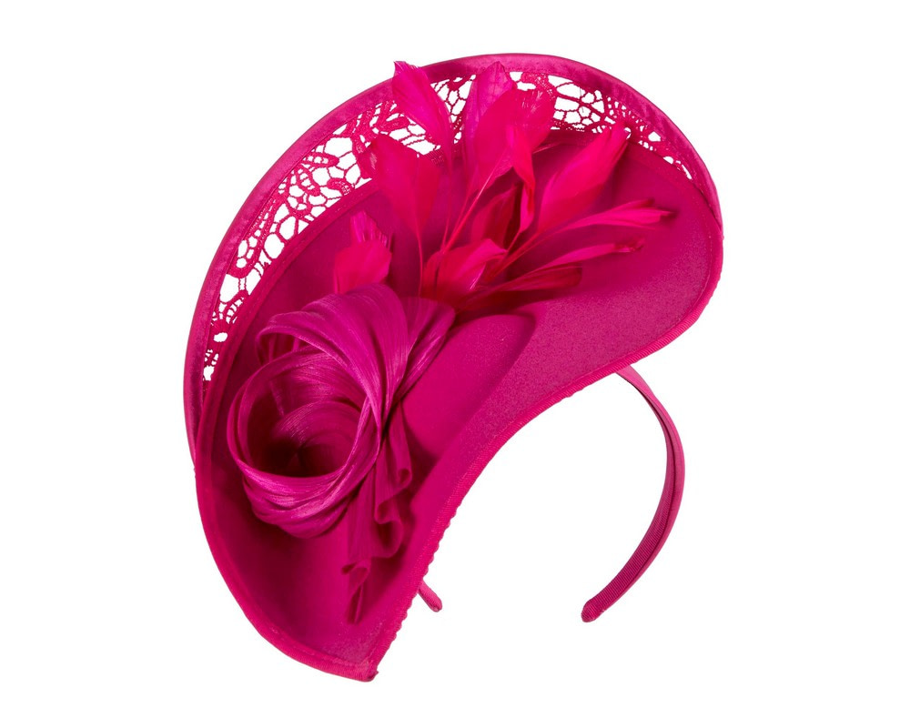 Large fuchsia winter fascinator by Fillies Collection - Image 2