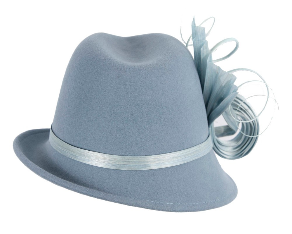 Fashion light blue ladies winter felt fedora hat by Fillies Collection - Fascinators.com.au Fashion light blue ladies winter felt fedora hat by Fillies Collection - Image 6