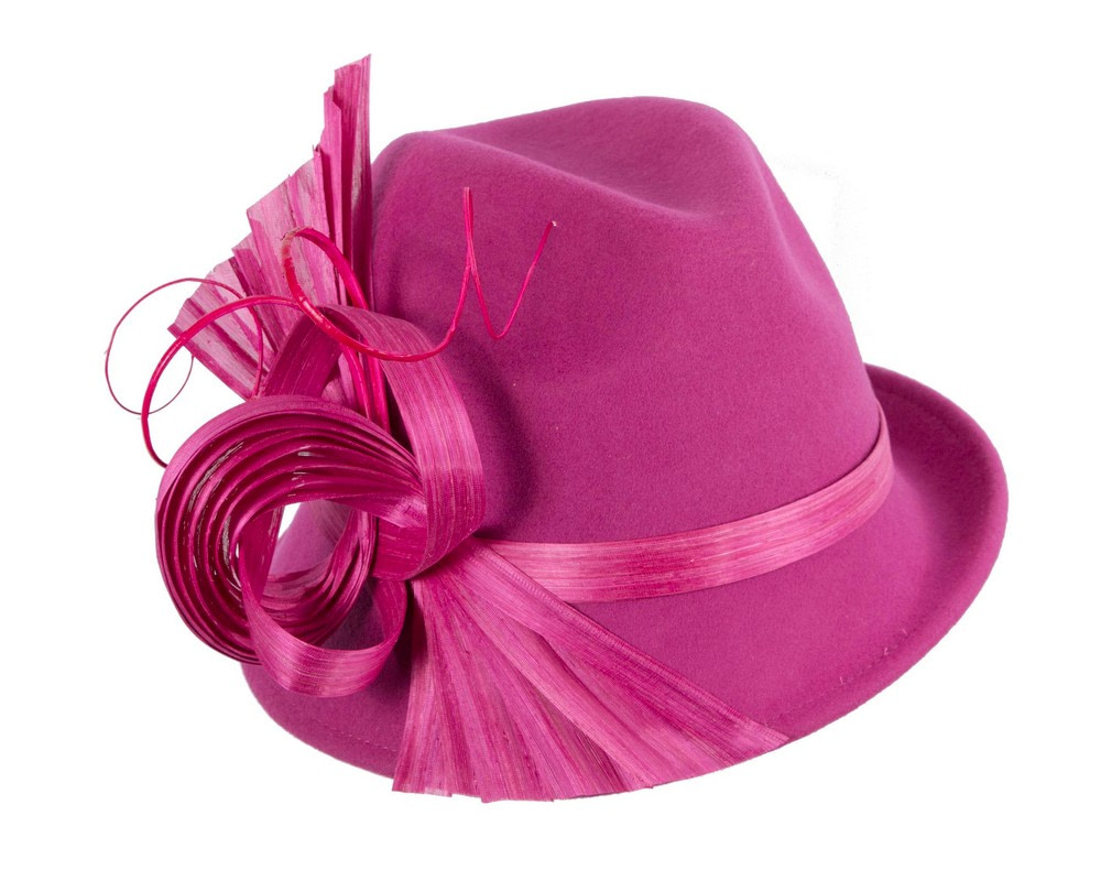 Fashion fuchsia ladies winter felt fedora hat by Fillies Collection - Fascinators.com.au Fashion fuchsia ladies winter felt fedora hat by Fillies Collection - Image 2