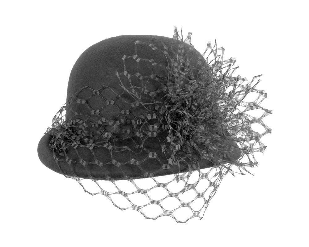 Black felt cloche winter hat by Fillies Collection - Image 4