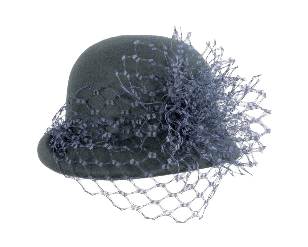 Blue grey felt cloche winter hat by Fillies Collection - Image 4