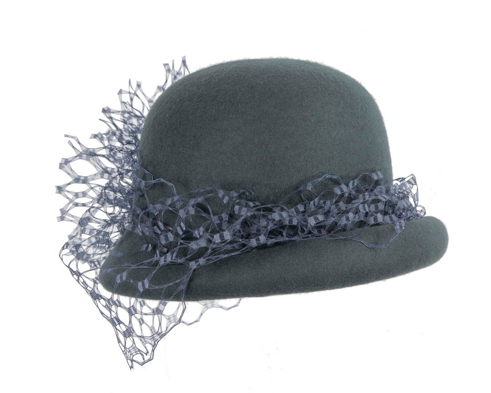 Blue grey felt cloche winter hat by Fillies Collection - Image 3