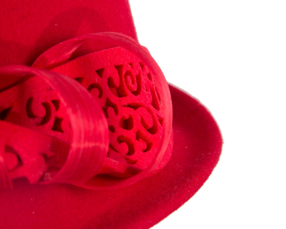 Red winter cloche hat by Fillies Collection - Fascinators.com.au Red winter cloche hat by Fillies Collection - Image 5