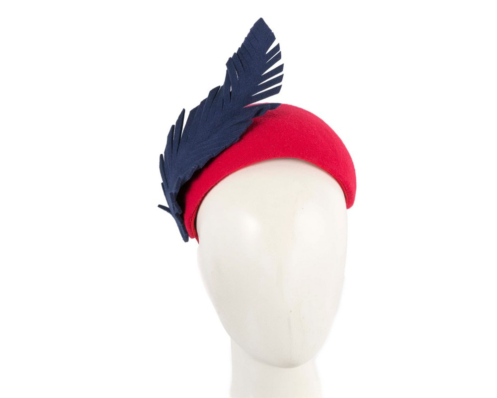 Bespoke red & navy winter fascinator by Fillies Collection