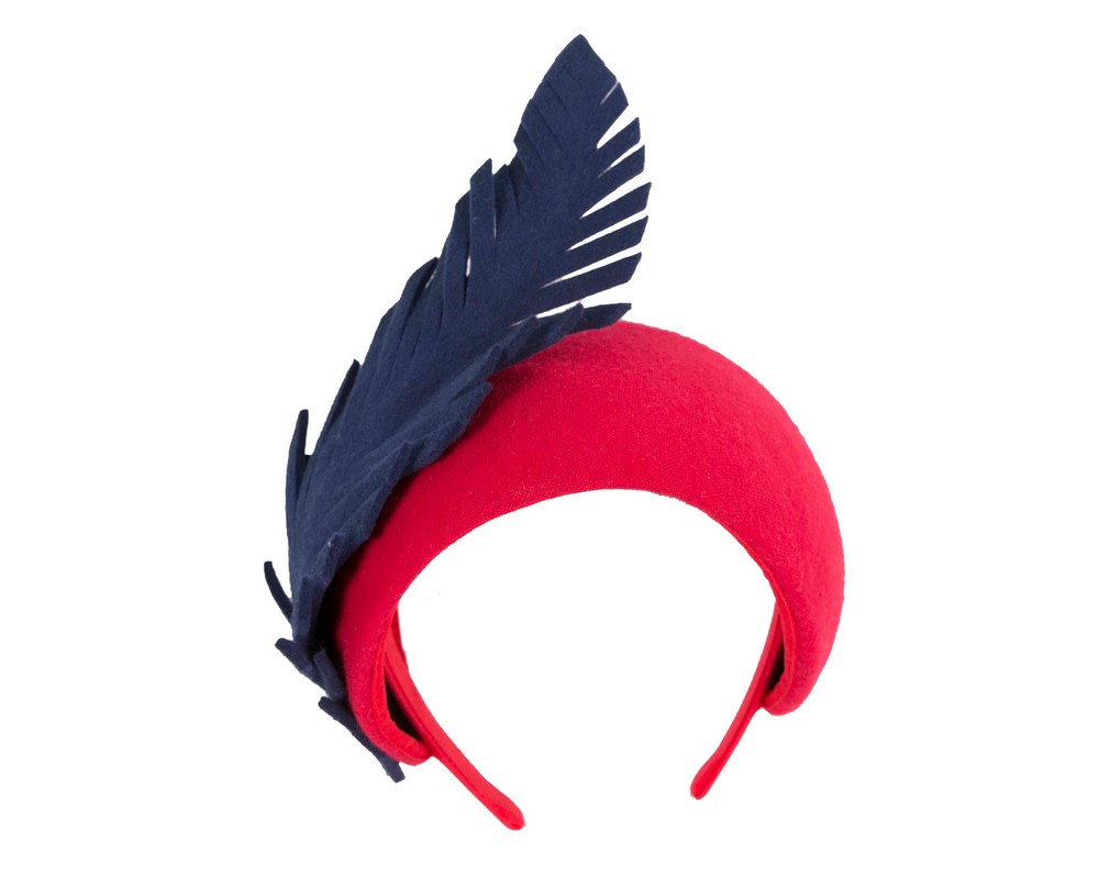 Bespoke red & navy winter fascinator by Fillies Collection - Image 2