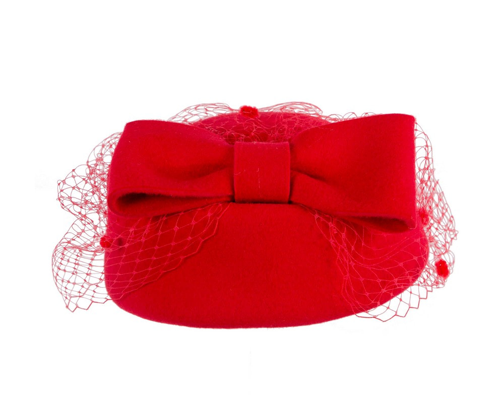 Red winter felt beret hat with face veil - Fascinators.com.au Red winter felt beret hat with face veil - Image 6