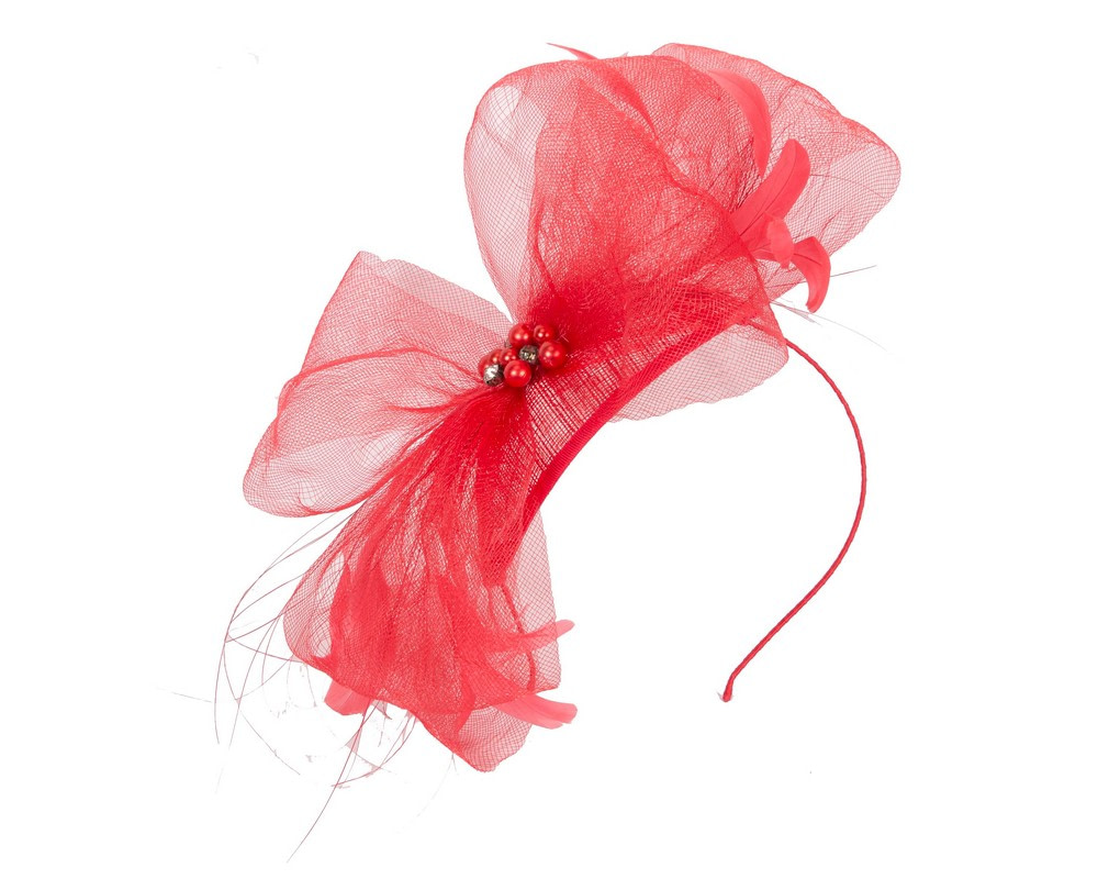 Red crinoline bow fascinator headband - Image 2