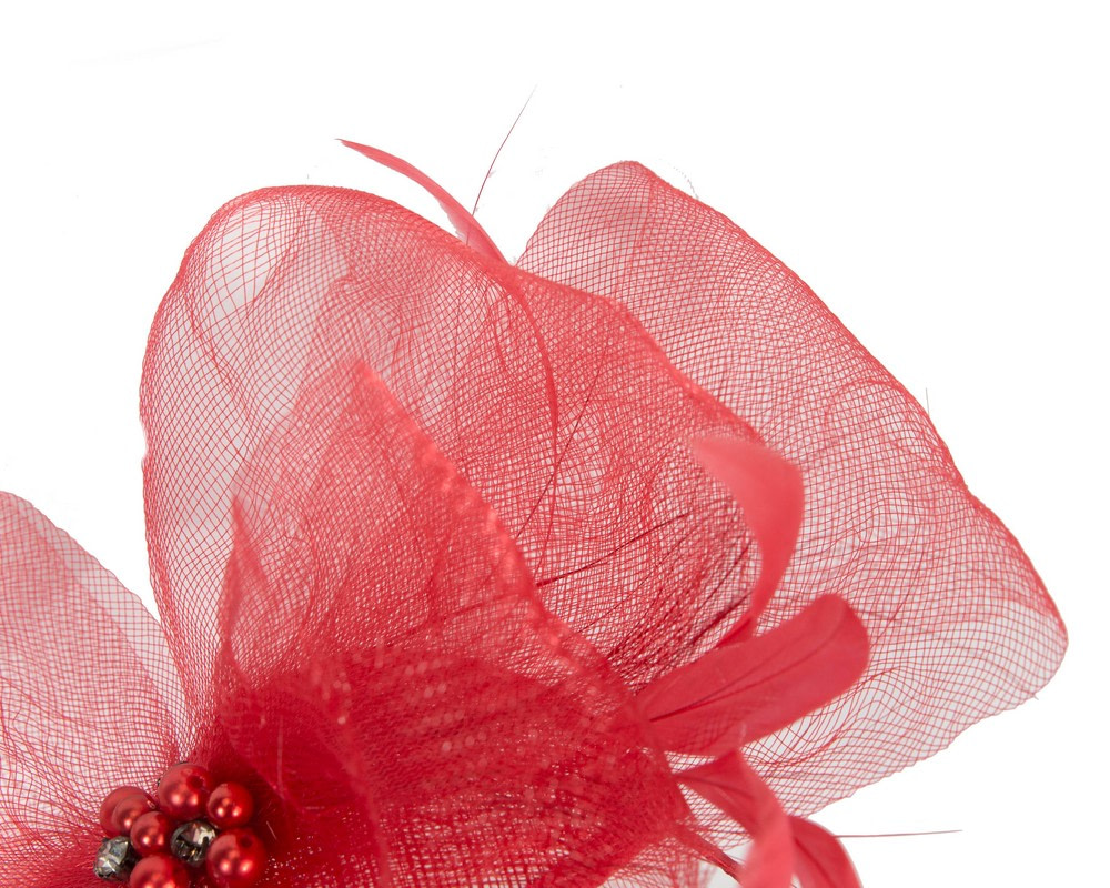 Red crinoline bow fascinator headband - Image 3