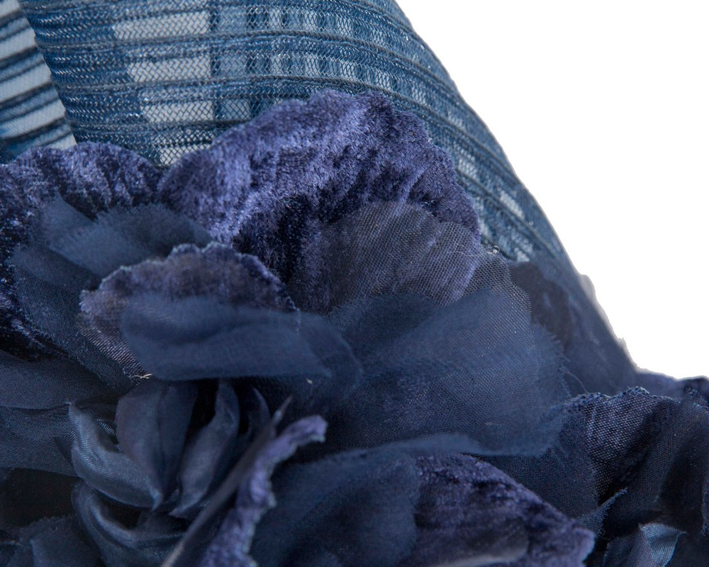 Large navy fascinator with flowers by Fillies Collection - Fascinators.com.au Large navy fascinator with flowers by Fillies Collection - Image 3